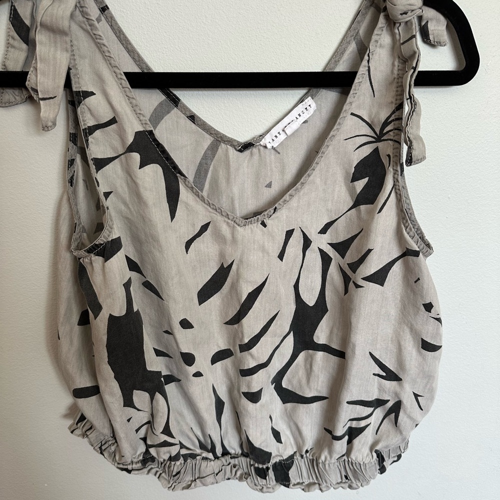 Jane + Delancey Gray Black Nature Tropic Print Tank Top Women M Tie Shoulder